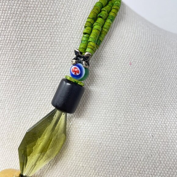Beaded‎ Silver Pendant Necklace Green Gold Murano Glass Beaded - Picture 10 of 15